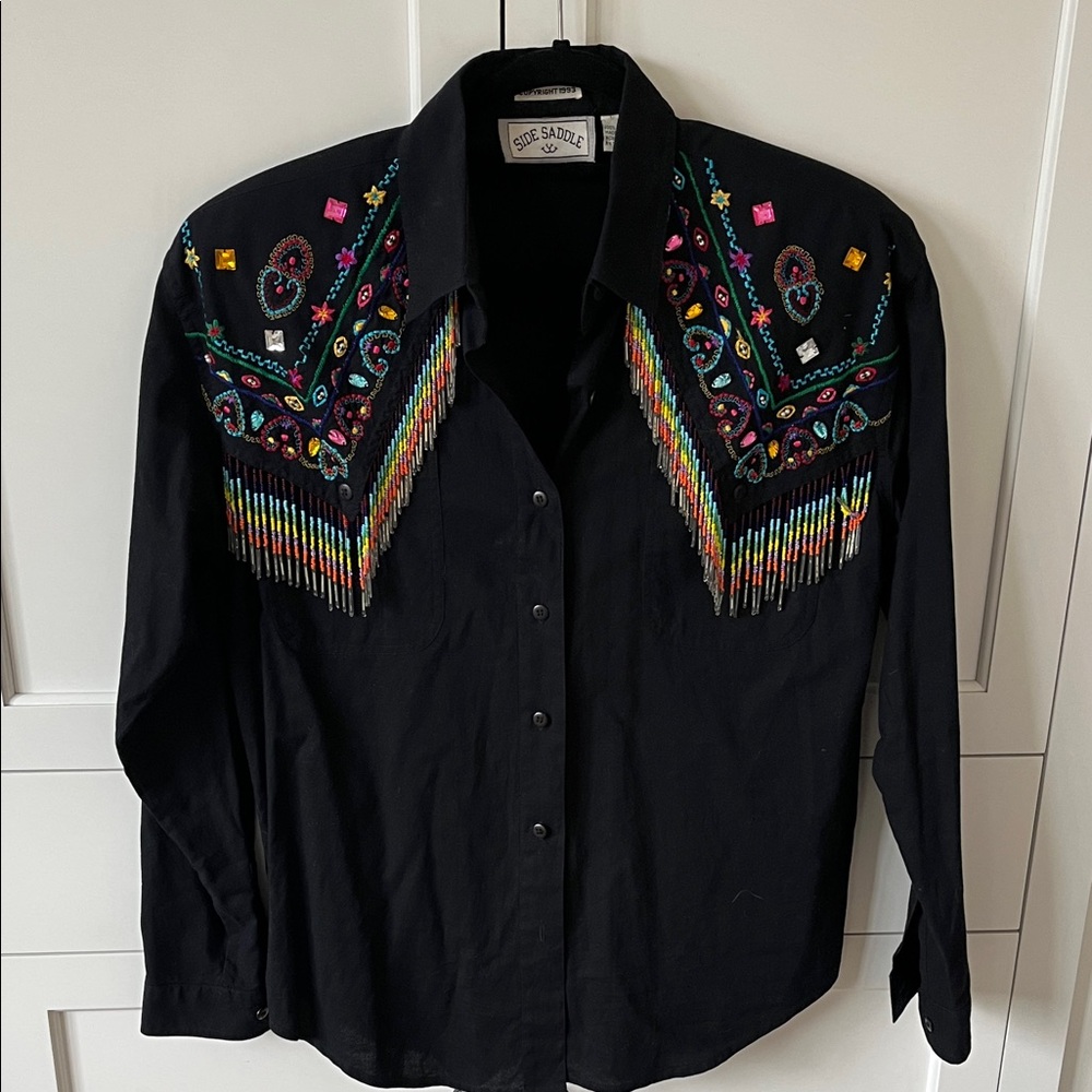 Scully Women's Black Embroidered Western Blouse
